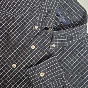 Brooks Brothers Shirt Mens Lg Black Windowpane Button Down Long Sleeve‎ Cotton